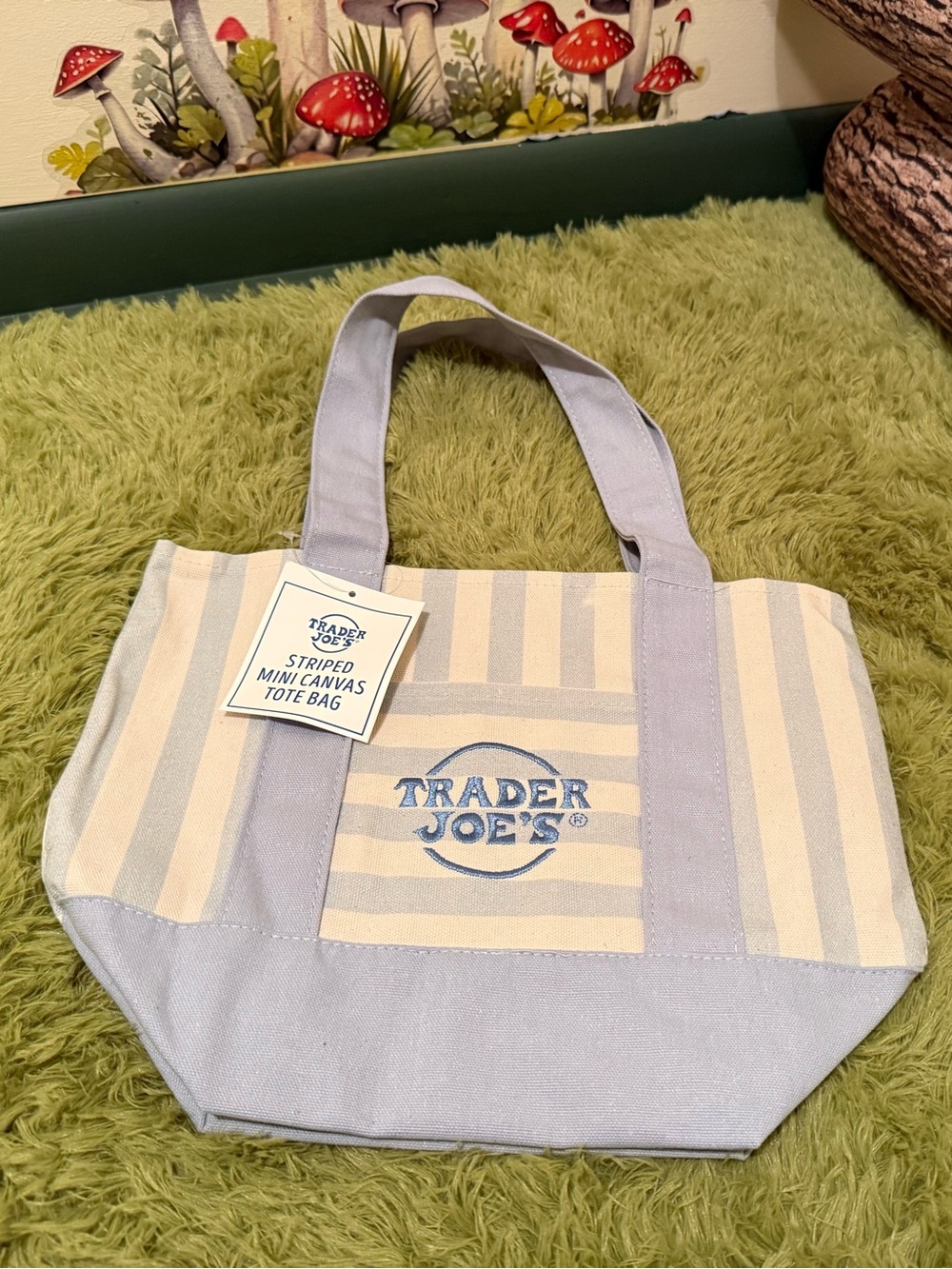 Trader Joe’s Blue Striped Mini Canvas Tote Bag NWT